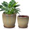 Set of 2 Ceramic Pots with Drainage Holes and Saucers (Brown)